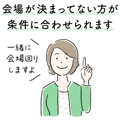 会場が決まってない方が条件に合わせられます。